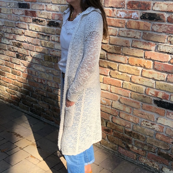 Cynthia Rowley Long Sweater Open Knit Beige Cardigan w/hood One Size - Picture 1 of 8